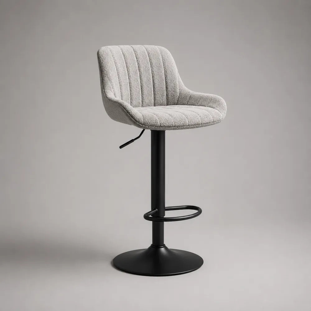 Sgabello da bar girevole regolabile 45 cm 42 cm 85-105 cm seduta in tessuto bouclé grigio chiaro struttura in acciaio verniciato nero con poggiapiedi circolare