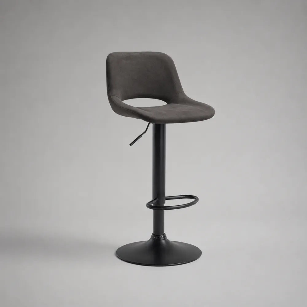Sgabello da bar girevole regolabile 45 cm 42 cm 85-105 cm seduta in tessuto grigio struttura in acciaio verniciato nero con poggiapiedi circolare