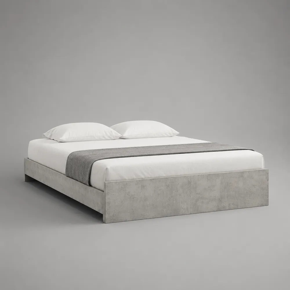Letto matrimoniale 160 x 200 cm struttura piattaforma in MDF effetto cemento grigio forma rettangolare senza testiera