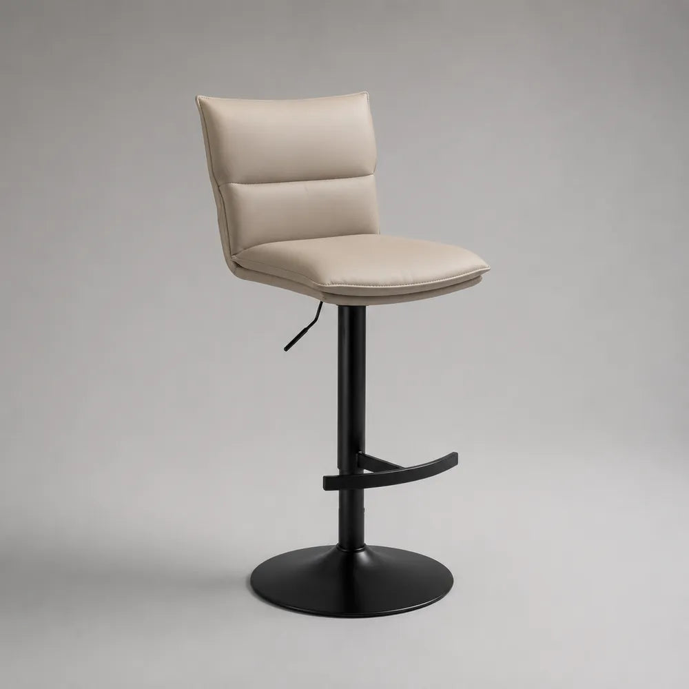 Sgabello da bar girevole regolabile 45 cm 50 cm 85-105 cm con schienale imbottito rivestimento PU beige base in acciaio nero con poggiapiedi circolare