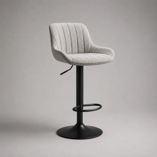 Sgabello da bar girevole regolabile 45 cm 42 cm 85-105 cm seduta in tessuto bouclé grigio chiaro struttura in acciaio verniciato nero con poggiapiedi circolare