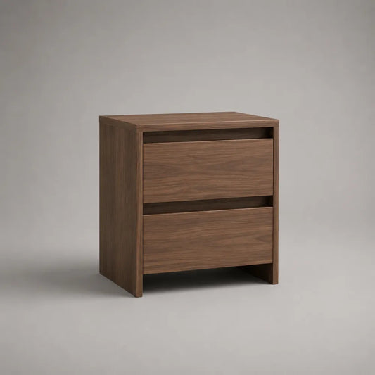 Comodino 45x40x50 cm in legno effetto noce con vano aperto superiore e due cassetti forma rettangolare