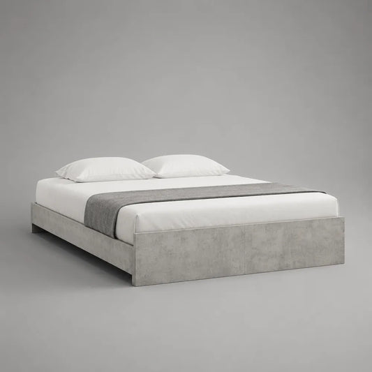 Letto matrimoniale 160 x 200 cm struttura piattaforma in MDF effetto cemento grigio forma rettangolare senza testiera